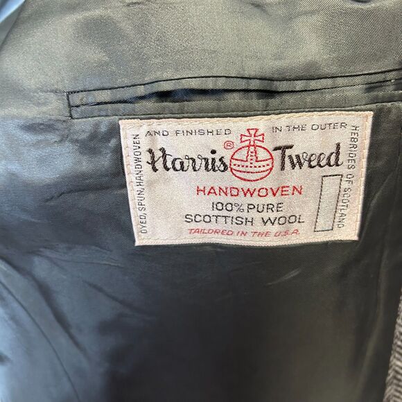 Vintage Marshall & Reed Harris Tweed Black Gray Herringbone Sport Coat Size 42 - Picture 5 of 15